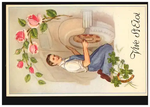 Ansichtskarte Vornamen: Vive St. Eloi, Beim Reifenwechsel, ungebraucht