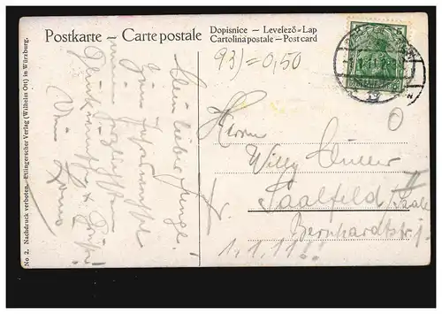 Ansichtskarte Neujahr Trompeter auf Stadtmauer mit Fahne, BERLIN 1.1.1911