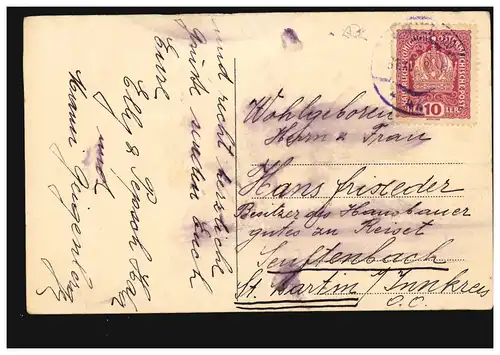 Carte de vue Nouvel An Fille avec cadeaux Kasper Cheval, couru 1918