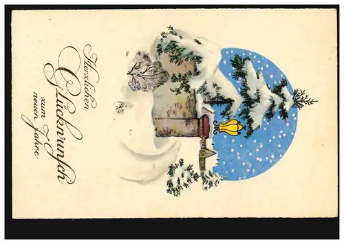 Ansichtskarte Neujahr Winterlandschaft, Feldpost PUSCHWITZ über PODERSAM 1942