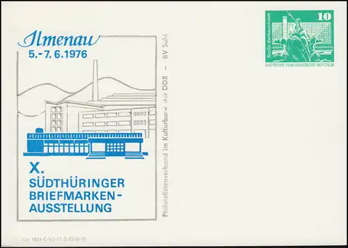 PP 15/53 Bâtiments 10 Pf Exposition du Thüringer du Sud Ilmenau 1976, **