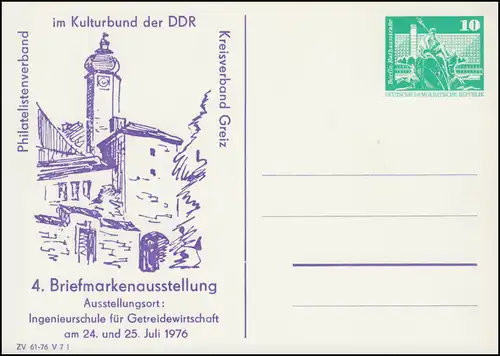 PP 15/58 Bâtiments 10 Pf Exposition des timbres GRÄIS 1976, **