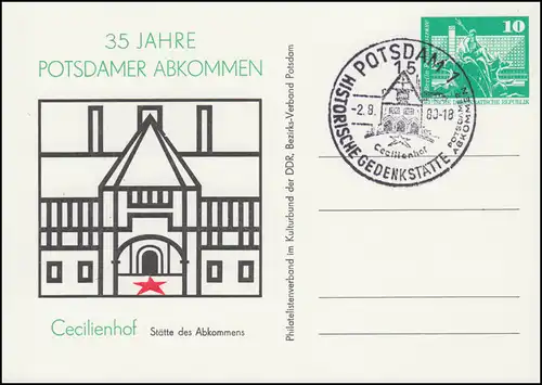 PP 15/17 Bâtiments 10 Pf Potsdamer Convention 1981, SSt POTSDAM Cecilienhof 1981