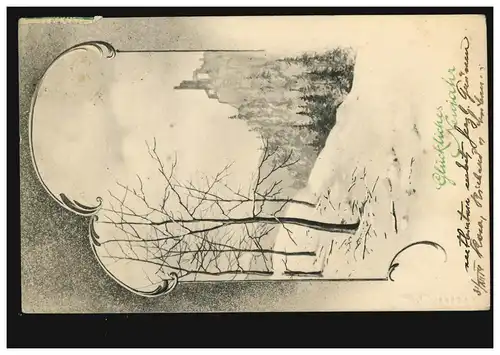 Ansichtskarte Neujahr Winterlandschaft mit Burgruine, 31.12.1914