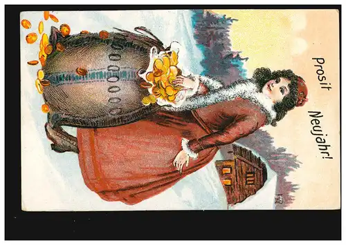 Carte de vue Prosit Nouvel An Mme Geldsack Gündstaler, BERLIN-FRIEDRICHSFELDE