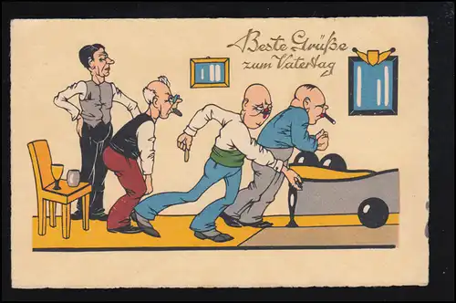 Sport-AK Kegeln: Vatertag, Im Kegelklub - Die Kugel läuft, GERA 1949