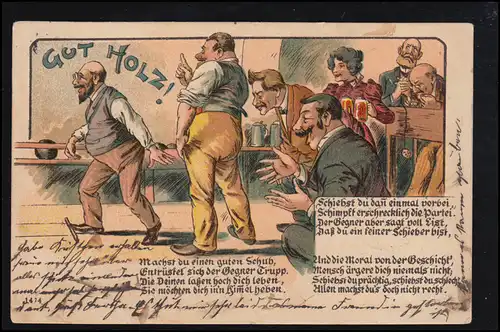 Sport-AK Kegeln: Auf der Kegelbahn - Gut Holz! Humor, LEIPZIG 17.12.1902 