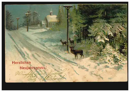 Ansichtskarte Neujahr Kirche, Hirsche, SYLOW (BEZIRK FRANKFURT, ODER)