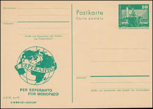 DDR P 79 ESPERANTO Per Esperanto Por Mondpaco 1980, **