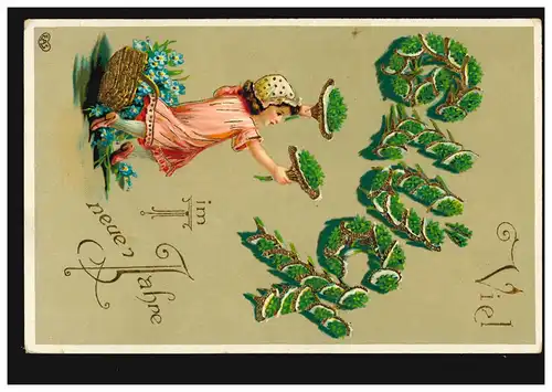 Carte de l'année Nouvelle Fille avec Trèfle chanceuse, 31.12.1912