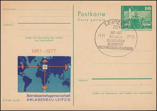 DDR P 79 Betriebsarbeitsgemeinschaft Anlagenbau Leipzig 1977 SSt LEIPZIG 1.11.77