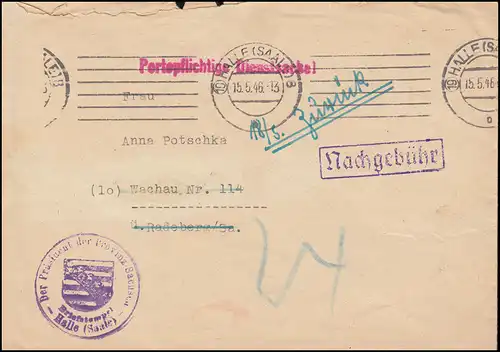 SBZ Portopflichtige Dienstsache Präsident Provinz Sachen HALLE/SAALE 8 - 15.5.46