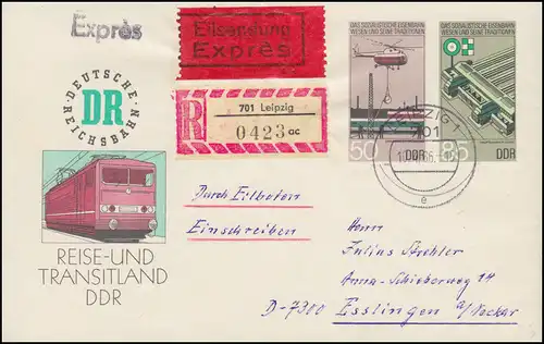DDR U 3 Sozialistisches Eisenbahnwesen Eil-R-Brief LEIPZIG 10.5.86 n. ESSLINGEN