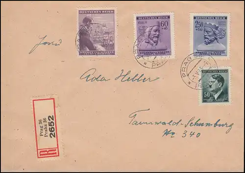 Bohême et Moravie: 114+115 WHW avec 126 anniversaires R-Lettre PRAG 3.5.1943