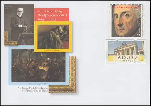 USo 382 200e anniversaire peintre Adolph de Menzel 2015, **