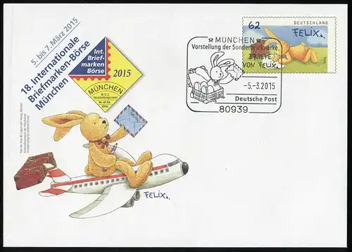 USo 356 Foire des timbres Munich - Felix der Lase 2015, ESSt MUNICH 5.3.15
