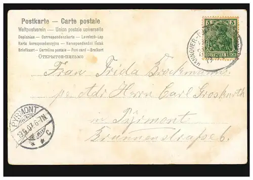 AK Glückwünsche Geburtstag Blumenbottich mit Veilchen Bahnpost HANNOVER-BUCHHOLZ