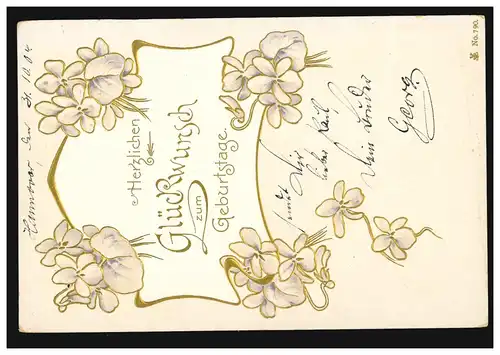 AK Glückwünsche Geburtstag Veilchenranke, HANNOVER 31.10.1904 nach BERLIN 1.11.