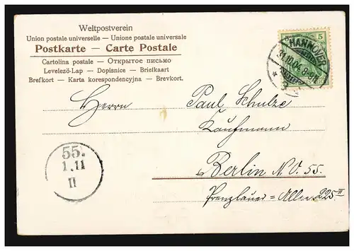 AK Glückwünsche Geburtstag Veilchenranke, HANNOVER 31.10.1904 nach BERLIN 1.11.