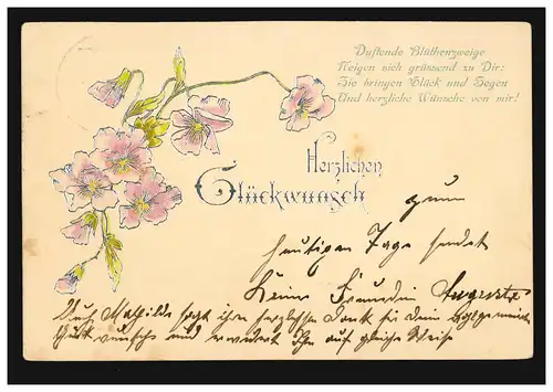 AK Félicitations anniversaire Branches florales parfumées, MAGDEBURG 7.5.1899 selon AGERN