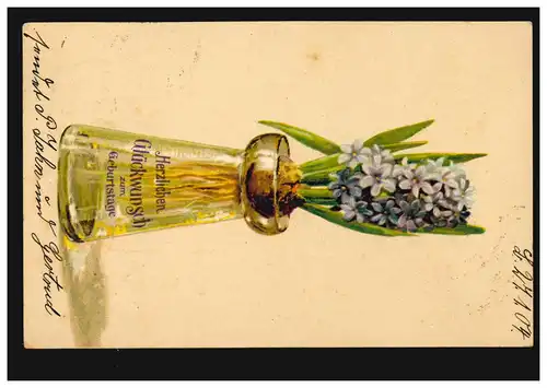 AK Félicitations Anniversaire de la plante de violette dans le vase de verre, BERLIN 42e 26.1.1901
