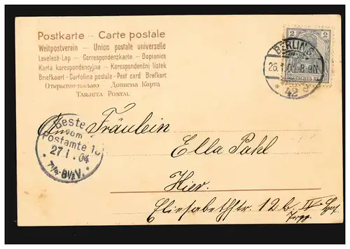 AK Glückwünsche Geburtstag Veilchenpflanze in Glasvase, BERLIN 42e 26.1.1901