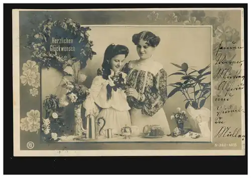 Foto-AK Glückwünsche Geburtstagstisch, GROSS-LICHTERFELDE (ANHALTER BAHN) 1905