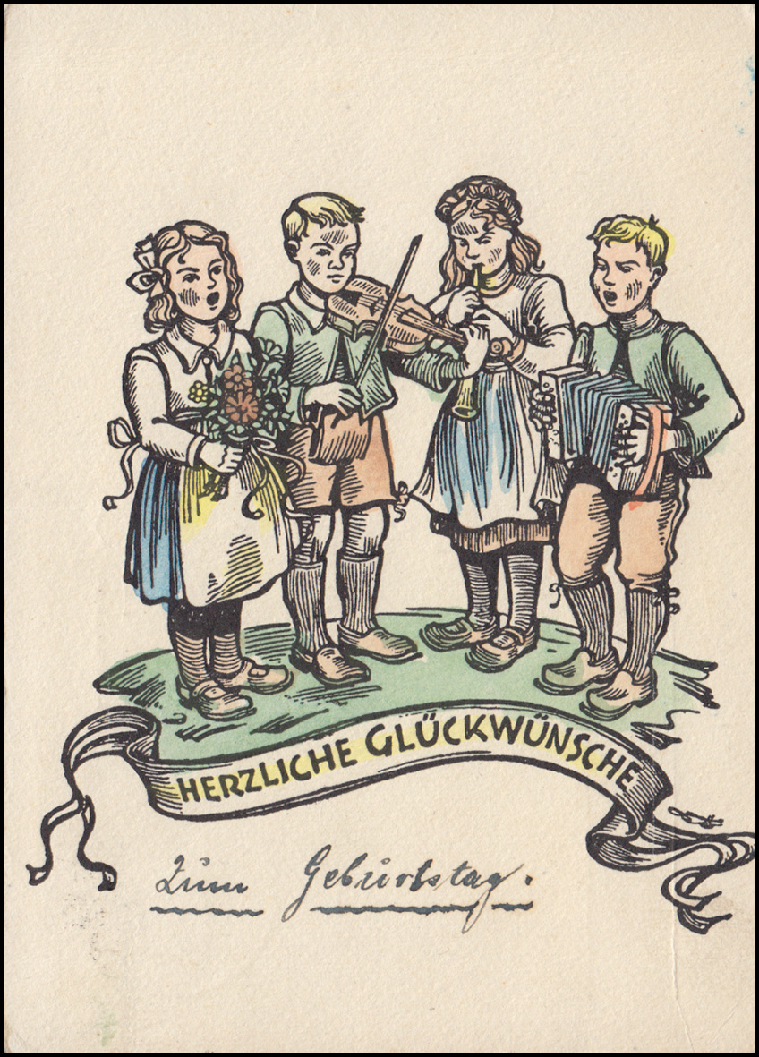 AK Glückwünsche KinderMusikanten spielen zum Geburtstag, apt. MÜNCHEN