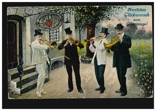 AK Glückwünsche Geburtstag Musikanten Herren-Quartett, LEUTZSCH 24.9.1921