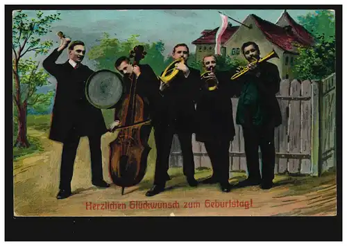 AK Félicitations anniversaire musicien Quintett homme, NIESKY 09.01.1913