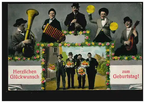 AK Glückwünsche Geburtstag Musikanten Herren-Quintett, BERLIN S.W. 68t 22.10.11