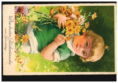 AK Félicitations anniversaire enfant avec des fleurs cueillies maison, 27.3.140