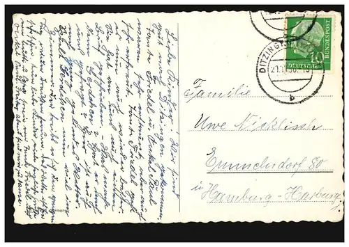 AK Félicitations anniversaire flûtiste avec les enfants moutons chien, DITZINGEN 1956