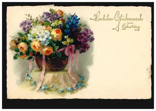 AK Félicitations pour l'anniversaire de panier avec différentes fleurs, HUCHTING (Br. BREMEN)