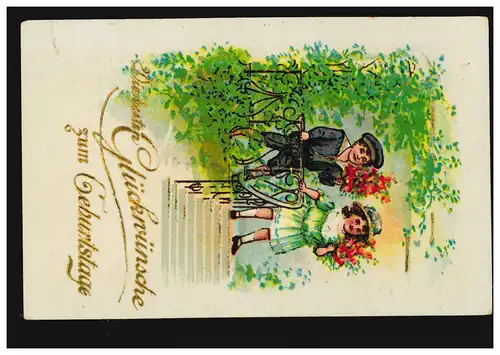 AK Félicitations Anniversaire des enfants avec des fleurs, BOÎTE (CELLE) 21.7.1927