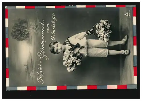 Photo AK Félicitations anniversaire garçon avec des roses, STRASSBERG (HOHENZOLLERN) 1916