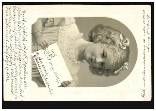 Carte de vue Nouvel An Bildnis de fille avec des boucles dans les cheveux, FIEZ 29.12.1903