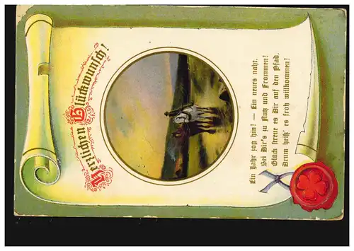 Carte de l'année Nouvel An Paysage avec chevaux, FREYSTADT (NIEDERSCHLÉSIE) 1909