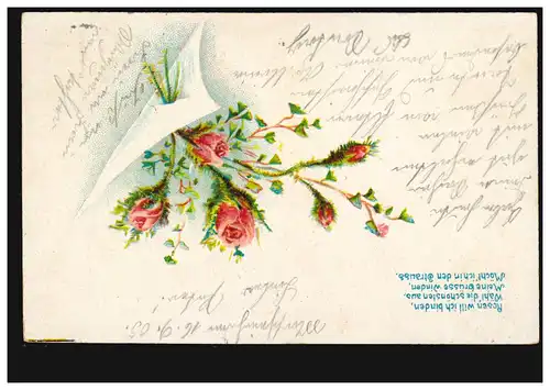 Fleurs-AK Roses et poèmes de désir, DUREN 16.6.1905 après PUISSANCE 16.9.