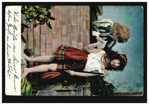 AK Mignon mit Madoline, LEIPZIG-CONNEWITZ 9.8.1904 nach OBERWIESENTHAL 9.8.04