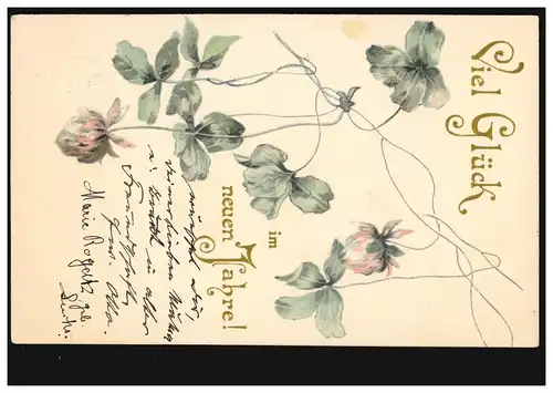 Carte de vue Nouvel An Klee avec félicitations, GNESEN 31.12.1903