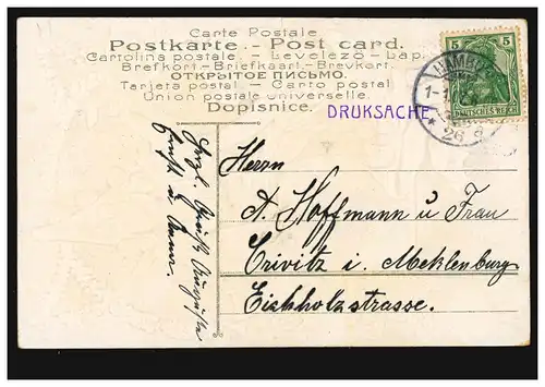 Carte de vue Nouvel An Engel verre à champagne feuille calendrier 1er janvier, HAMBURG 1.1.07