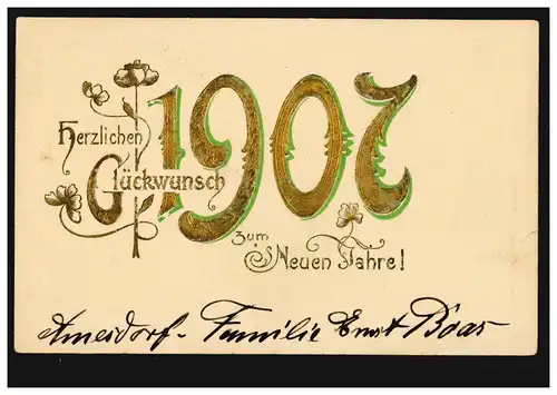 Carte de vue Nouvel An Carte Félicitations pour 1907, AMESDORF 2.1.1907