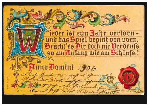 Carte de l'affichage Nouvel An Carte couleur Félicitations, DÜSSELDORF 1.1.196