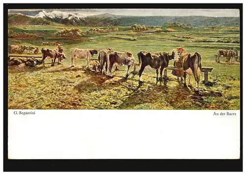 Landwirtschaft-AK Segantini: An der Barre - Landschaft mit Rindern, ungebraucht