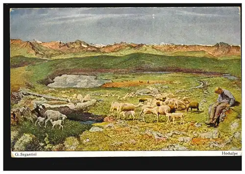 Agriculteur-AK Segantini: Alpe haute - Berger avec chèvres, non utilisées
