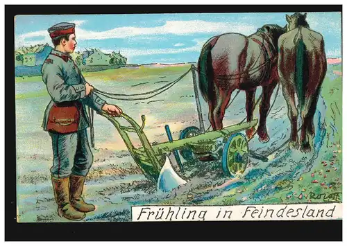 AK de l'agriculture printemps dans le pays ennemi soldat derrière la chasse à cheval, inutilisé