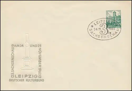 PU 13/3a Fünfjahrplan 10 Pf Sachsenschau - hellgrau 1962, ovaler SSt LEIPZIG 
