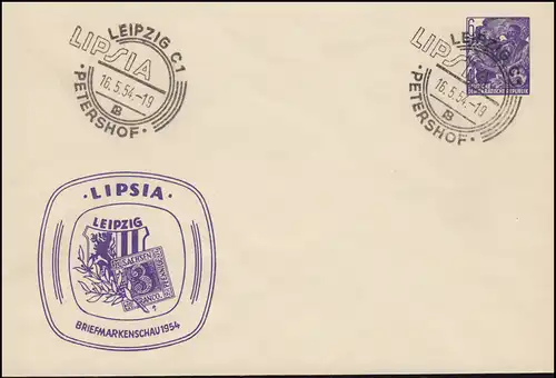 PU 11/3 Fünfjahrplan 6 Pf Ausstellung LIPSIA Leipzig, SSt LEIPZIG Petershof 1955