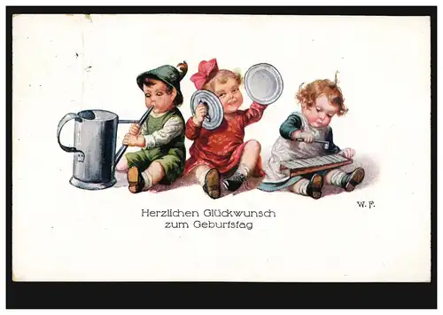 Künstler-AK Wally Fialkowska: Kinderspiele - Beim Musizieren RUDOLSTADT 1.4.1921